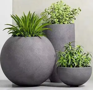 Large Custom Round Fiber Clay Pots Big Hotel Fiberglass Flower Pots Planters For Green Plant Fiberglass Planter Large Round