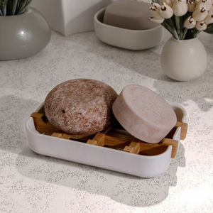 シャワーシャンプーホルダーバス石鹸ホルダートレイプラスチックエコフレンドリー竹繊維デスクトップ - Product Image 1