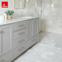 Meuble de salle de bain Alland haut de gamme moderne avec double vasque en marbre, sur pied, avec finition laquée et drain en cuivre