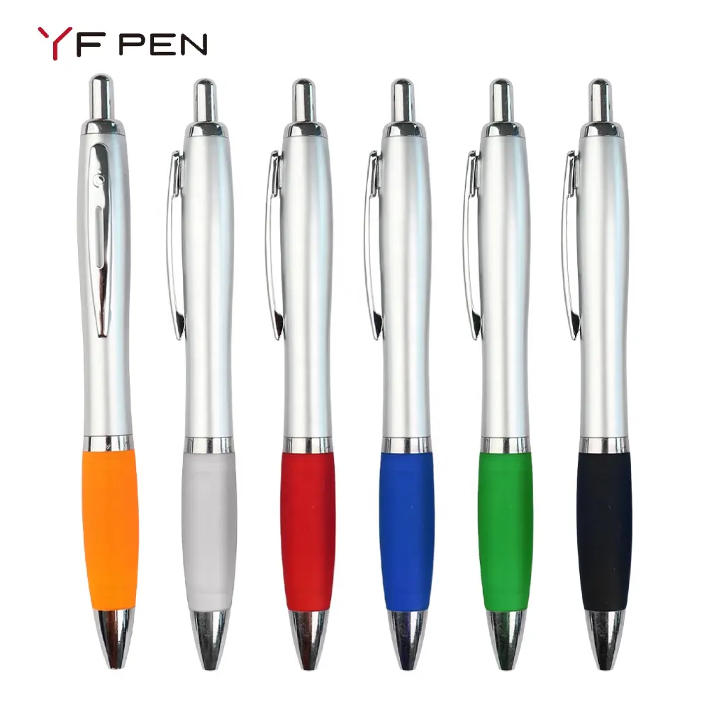 Classic Plastic Printed Ballpoint Pens Promotional with Logo Metallic Metal Clip Pen Ballpoint with Rubber Grip