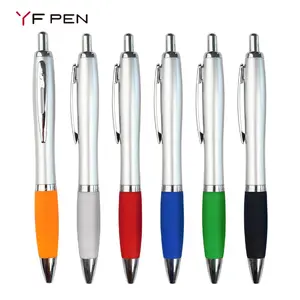 Klassische Kunststoff bedruckte Kugelschreiber Werbe mit Logo Metallic Metall Clip Pen Kugelschreiber mit Gummi griff