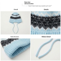 Bonnet en acrylique tricoté automne-hiver pour femme, style Fair Isle, à rayures, chaud et épais, avec protection pour les oreilles et design en dentelle, pour l'extérieur