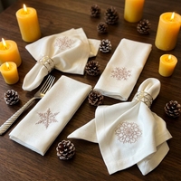 Serviettes de table rectangulaires en lin brodées flocons de neige, douces, respectueuses de la peau, réutilisables, lavables en machine, décoratives pour fêtes