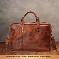 Maletín de Negocios Multifuncional Vintage Personalizado de Fábrica, Maletín de Cuero Genuino Impermeable, Bandolera, Bolsa para Portátil de Trabajo para Hombre, OEM