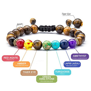 สร้อยข้อมือหินลาวา 8 มม. 7 จักระ สำหรับผู้ชายและผู้หญิง สายถักเชือกธรรมชาติ ประดับด้วยลูกปัดโยคะ - Product Image 1