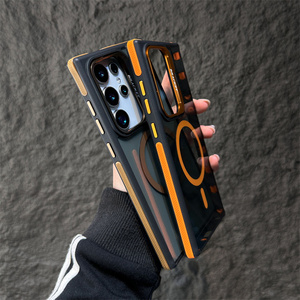 Bumper Clear Camera stand Magnetic Phone case for Samsung S26 ultra S25 S24 S23 <b>Series</b> Lens holder Frosted Shockproof Back Cover - Product Image 4