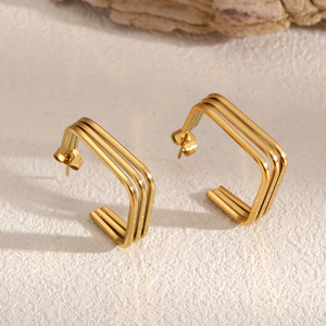 Pendientes geométricos de acero inoxidable con baño de oro de 18k para mujer, joyería de moda. - Product Image 1