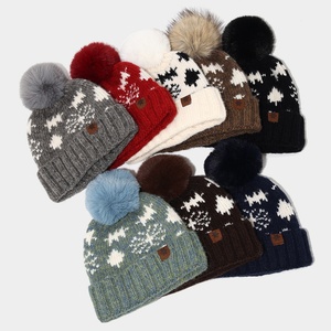 <span class=keywords><strong>Bonnet</strong></span> en tricot jacquard vintage automne-hiver avec <span class=keywords><strong>pompon</strong></span> en fourrure, <span class=keywords><strong>bonnet</strong></span> élégant pour <span class=keywords><strong>femme</strong></span>, <span class=keywords><strong>bonnet</strong></span> d'extérieur avec patch en daim flocon de neige - Product Image 2