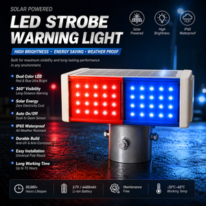 Luce di Segnalazione Lampeggiante Solare Ultra-Luminosa in Alluminio IP68 Impermeabile, Luce di Avvertimento Stroboscopica LED Solare Rossa e Blu - Product Image 4