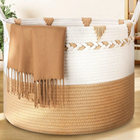 HUAYI Panier à linge pour le salon, panier de rangement extra large en corde de coton tissé