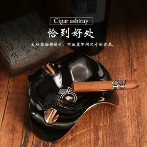 Posacenere per Sigari di Alta Gamma 22mm con Ampia Scanalatura, Elegante Forma Rotonda a Onde Nere in Ceramica con 3 Coperchi - Product Image 4