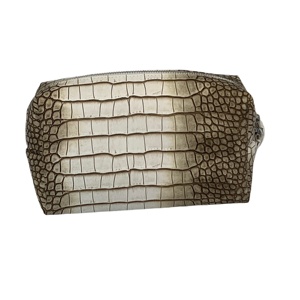 Petite trousse de maquillage en cuir PU pour femme, véritable trousse à cosmétiques en cuir de crocodile de l'Himalaya, collection peau de crocodile, pochette durable avec fermeture éclair en crocodile - Product Image 1