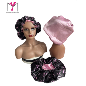 Muyang Customize Satin <b>Bonnet</b> With Drawstrings 54-56cm Printed Pattern Fashion Sleep Hat For Women Home Use - Product Image 4