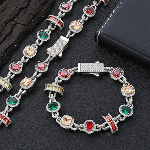 Hip Hop Luxury Jewelry Set Iced Out Baguette Link Bracelet Chain Set <b>Men</b> Women Cubic Zirconia Gemstone Necklace - Product Image 2