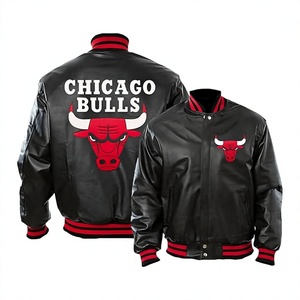 Real Leather <b>Denim</b> Winter Varsity <b>Jacket</b> for <b>Men</b> Stand Collar Quick Dry Breathable Customizable Design Black Color Red - Product Image 1