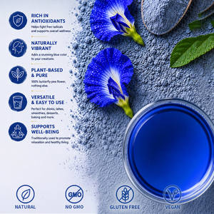 Fournisseurs de fleurs de pois papillon en marque blanche – Poudre de fleurs de pois papillon bleues 100 % pure et hydrosoluble – <span class=keywords><strong>Matcha</strong></span> <span class=keywords><strong>bleu</strong></span> - Product Image 1