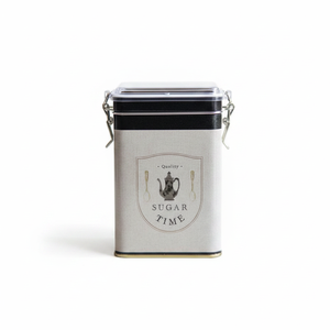 Vintage Café-Inspired <b>Linen</b> Texture Design Metal Storage Tin 75 x 100 x 150 mm Wire Clasp Transparent Lid Metal <b>Baskets</b> - Product Image 2