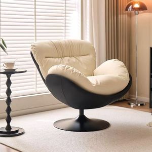 Fauteuil d'appoint moderne en tissu crème, pivotant, avec base sur piétement, pour salon ou hôtel - Product Image 1