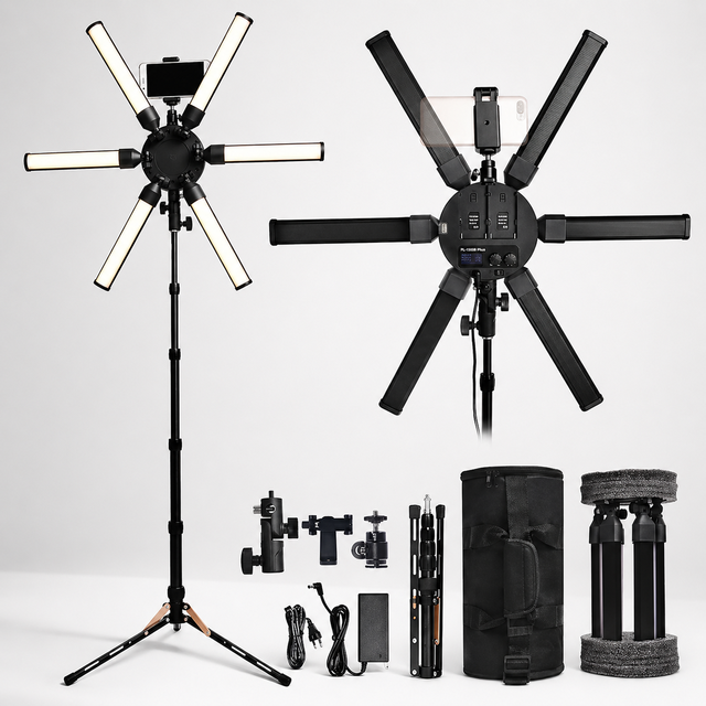 Foldable LED Photography Light with 6 Panels Studio Fill Light Kit for Video Recording Live Streaming Content Creator Lighting