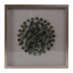 Arte murale contemporanea con accenti di dischi verdi a strati in cornice quadrata per l'arredamento del soggiorno - Product Image 1