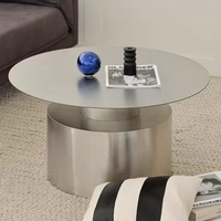 Table basse ronde moderne en acier inoxydable durable, style luxe léger, pour salon, avec panneau décoratif