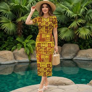 Falda larga de manga corta con cuello redondo y diseño Tribal polinesio hecho a medida de talla grande, venta al por mayor, abrigo de cadera informal para mujer - Product Image 4