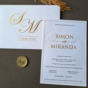 Carte d'invitation de mariage en papier coton avec impression typographique dorée en relief, enveloppe personnalisée avec sceau de cire pour cérémonie nuptiale - Product Image 5
