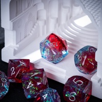 Ensemble de 7 dés polyédriques personnalisables avec logo, pour RPG, Dungeons and Dragons, à coins coupés, brillants, en papier et résine, effet bonbon