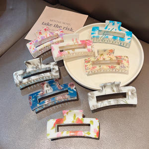 Korea Vintage Custom Fashion gedruckt Kunststoff Haar Klaue Clip 10cm hohle rechteckige Haarschmuck dekorative Party für Mädchen - Product Image 3