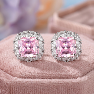 Boucles d'oreilles clous Art Déco tendance de luxe pour femme en argent 925, zircon rose, plaqué or rhodié, motif géométrique, cadeau - Product Image 3