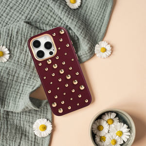 Étui de téléphone pour femmes en cuir PU avec rivets en perles de luxe pour iPhone 13 14 15 16, étuis de téléphone mignons pour filles - Product Image 2