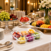 Conteneur à fruits multi-compartiments en PET transparent avec couvercle bombé pour la restauration de bureau, les événements, la présentation de fruits frais, vente en gros, personnalisable