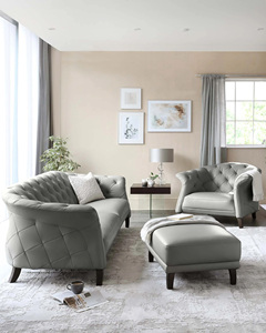 Sillón de cuero auténtico gris claro moderno de lujo con cama convertible Pata de madera maciza Terciopelo Madera oscura para sala de estar o Villa - Product Image 1