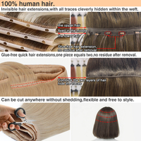 Extensions de cheveux humains 100% vierges Remy Genius Weft des deux côtés, avec trame invisible en PU, trame papillon