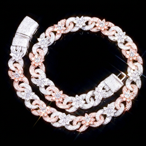 Chaîne cubaine hip-hop fantaisie en moissanite colorée de 15 mm, chaîne cubaine en diamant fantaisie, moissanite 925, en stock - Product Image 1