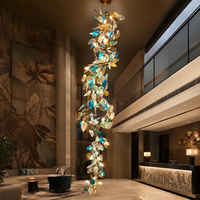 Lustre moderne en verre de Murano, feuilles et branches dorées, luminaire suspendu sculptural multicolore pour hôtel, villa, chambre et salon