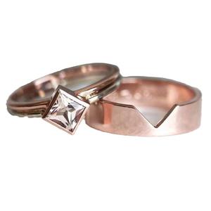 Rose Gold Women's Ring <b>Set</b> Geometric <b>Square</b> Diamond Claw Setting Fashion Jewelry Gift - Product Image 5