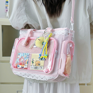 Sac fourre-tout transparent tendance 2026 style Lolita Kawaii pour conventions de cosplay, sac à main mignon pour exposition d'anime avec garniture <span class=keywords><strong>en</strong></span> dentelle et breloque <span class=keywords><strong>en</strong></span> peluche - Product Image 2