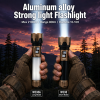 Lampe torche tactique 2100lm, portée 800m, rechargeable, en alliage d'aluminium, double interrupteur, lanterne COB, batterie externe USB C, camping