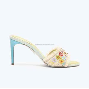 セクシー真珠多色花クリスタルブルームサンダル105ブライダルシューズレース花柄刺繍ラインストーンヒールウェディングサンダル - Product Image 4