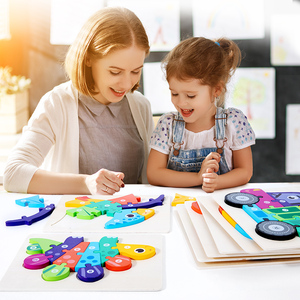 <span class=keywords><strong>Jeux</strong></span> de dinosaures en bois Montessori 3D, puzzle en bois, blocs de construction, jouets éducatifs pour enfants garçons et filles - Product Image 5