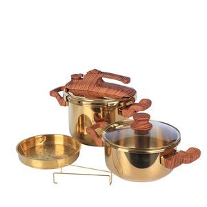 Juego de Ollas a Presión <span class=keywords><strong>COCOTTE</strong></span> de Acero Inoxidable Dorado OEM, Vaporera, Tapa de Vidrio 5L+7L/4L+6L, Juego de Utensilios de Cocina, 60-100KPA - Product Image 2