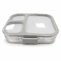 Boîte à bento mignonne ultra-fine à 3 compartiments en acier inoxydable, compatible micro-ondes, sans BPA, anti-fuite, portable, grande capacité
