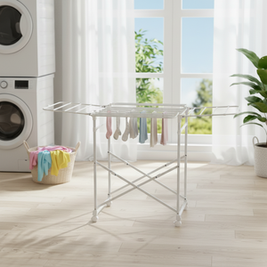 ชั้นวางผ้าสี่เหลี่ยมขนาดเล็กสีขาว, ราวตากผ้าอเนกประสงค์พร้อมราวตากแบบกว้างสำหรับซักผ้าในบ้านทุกวัน - Product Image 3