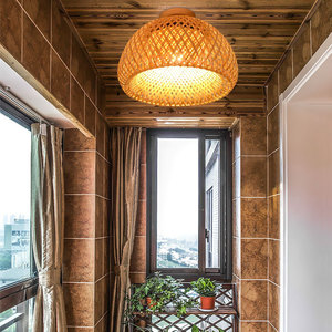 Chinese Style Bamboo Woven Ceiling Lamp Round Creative <b>Led</b> <b>Light</b> <b>For</b> Living <b>Room</b> Entryway Hallway Balcony - Product Image 2