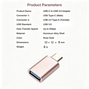 อะแดปเตอร์ USB เป็น USB C ความเร็ว 5Gbps USB 3.0 OTG สีโรสโกลด์ อะลูมิเนียม ตัวแปลง Type C แบบเสียบใช้งานได้ทันที สำหรับ <span class=keywords><strong>iPhone</strong></span> 16 Samsung iPad Galaxy แล็ปท็อป - Product Image 5