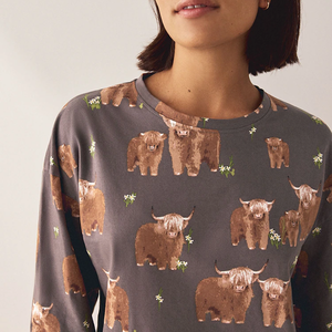 Women's Highland Cow Print Pajama Set - Long-Sleeve Top &amp; Jogger Pants Cozy Casual Sleepwear Cotton <strong>Pyjama</strong> for Lady - Product Image 3