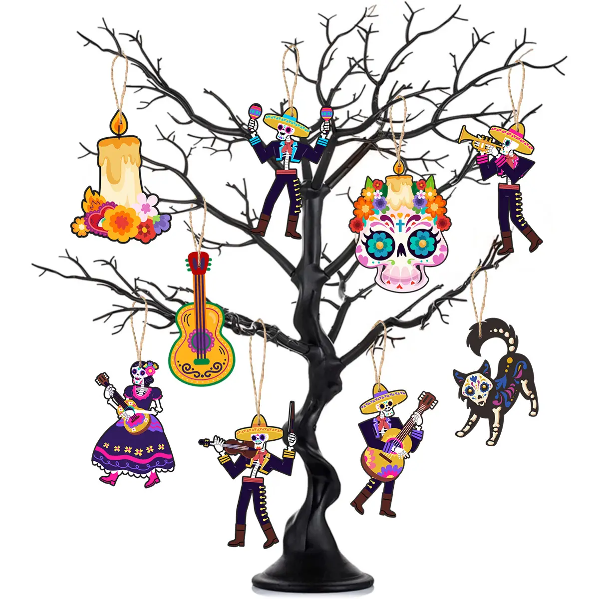 DAMAI Mexico Day of the Dead Party Supplies Skull Guitar Hanging Decorations Outdoor Courtyard Decoration