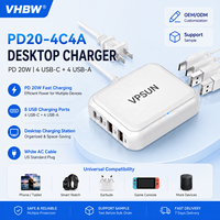Pengisi Daya Meja PD 20W 8-Port 4 USB-C 4 USB-A Stasiun Pengisian Daya Multi Perangkat ABS Putih Colokan AS