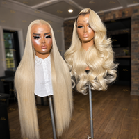 Wig rambut manusia 613 Blonde Straight 13X6 HD Lace Frontal Body Wave dengan lace transparan, 100% rambut manusia, dilengkapi baby hair.